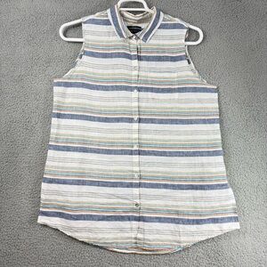 Jones New York Linen Striped Sleeveless Top in Blue, White, Tan